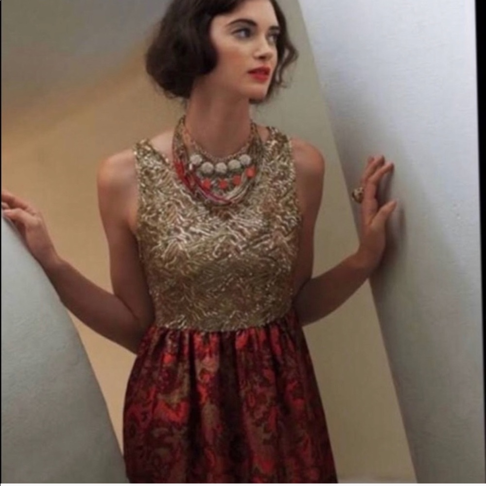 Anthropologie Wren Gold Sequin Jacquard Dress NWT